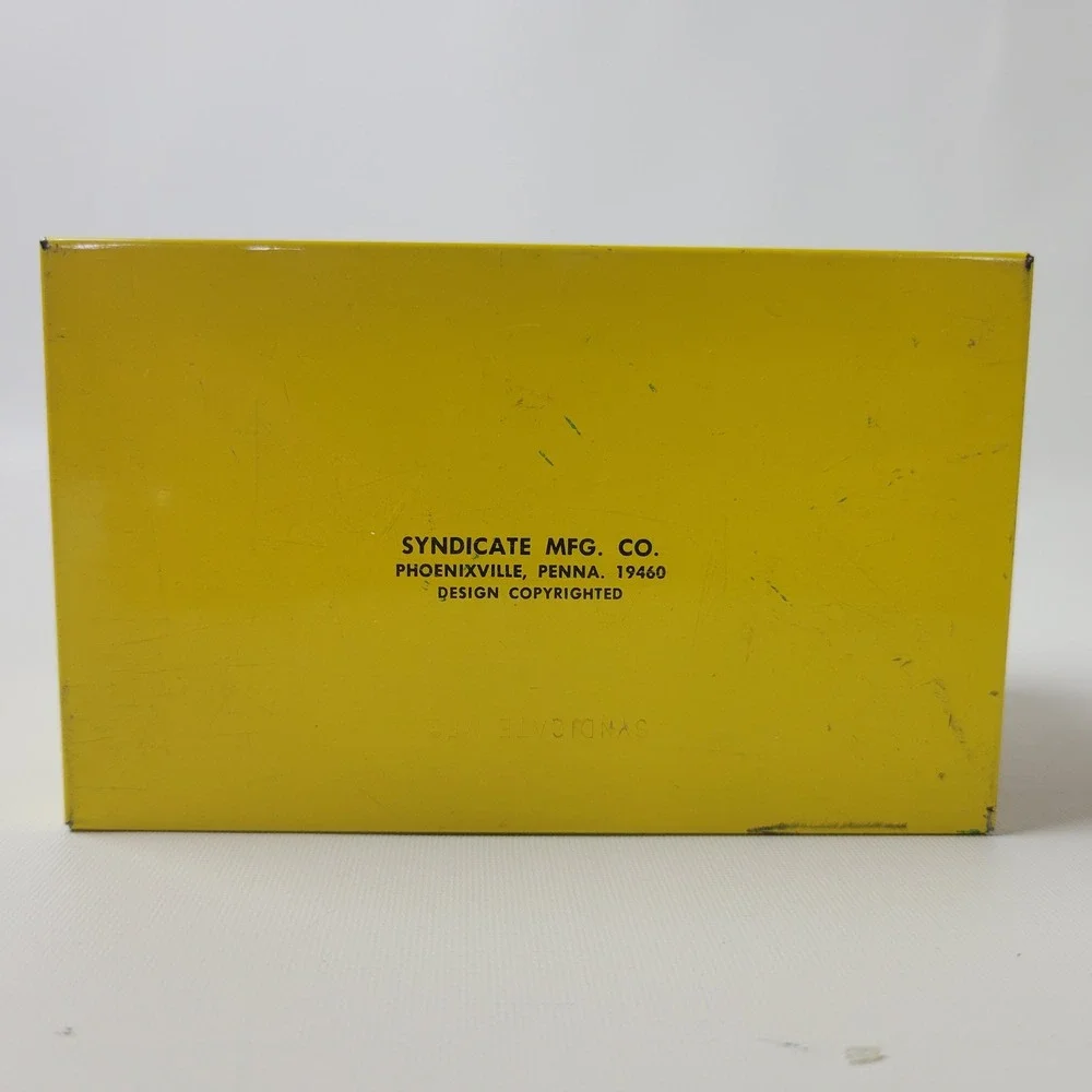 Vintage Syndicate Mfg Co Yellow Floral Rose Metal Tin Recipe Storage Box